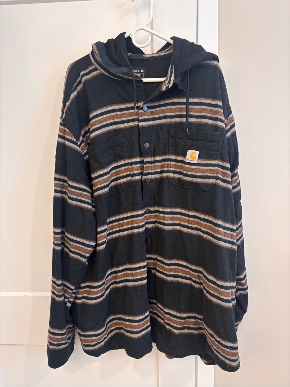 Carhartt Black Striped Fleece Lined Hooded Button-Up Jacket
